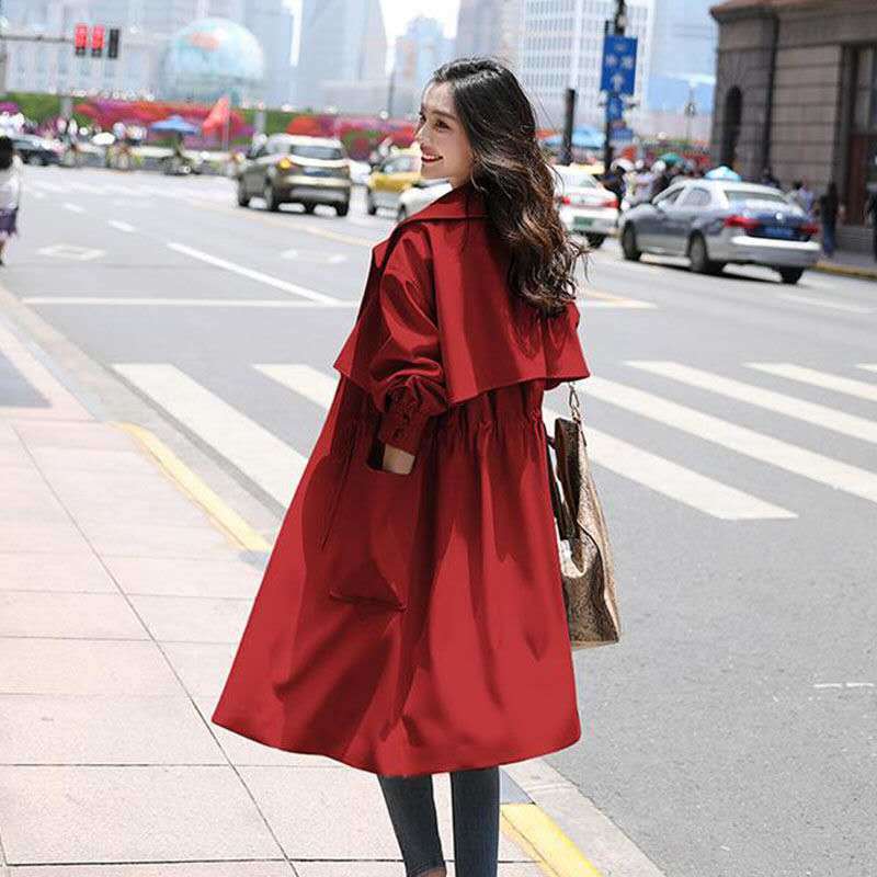 春秋コート女性の新韓国ファッション薄型英国スタイルコートウエスト痩身ミッドレングス女性ウインドブレーカー|undefined