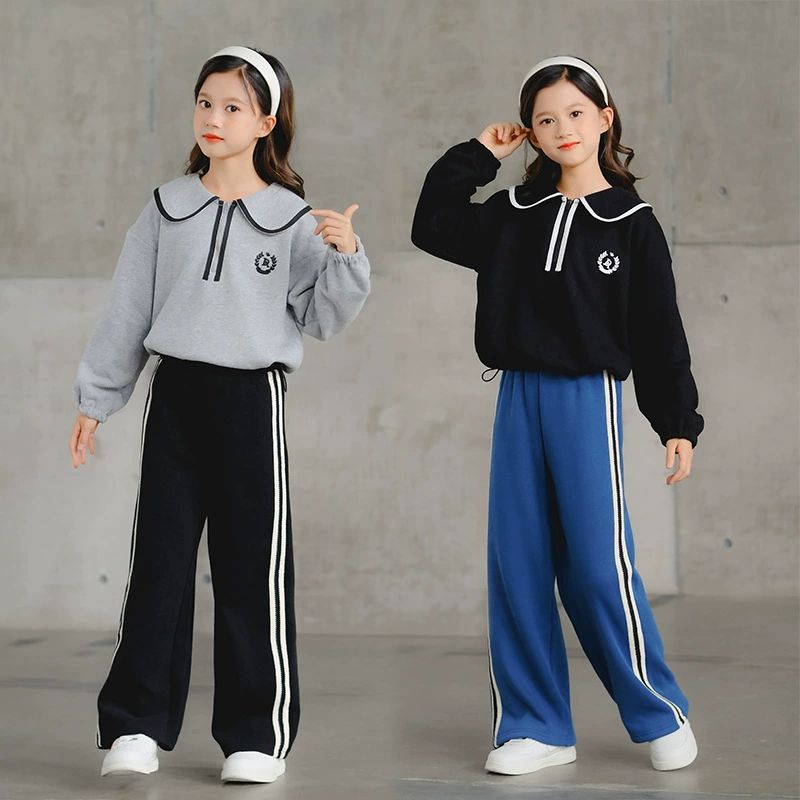 Demi-season short sweatshirt for leisure with zipper, uniform, trousers, sticker, set, for teenagers, family style