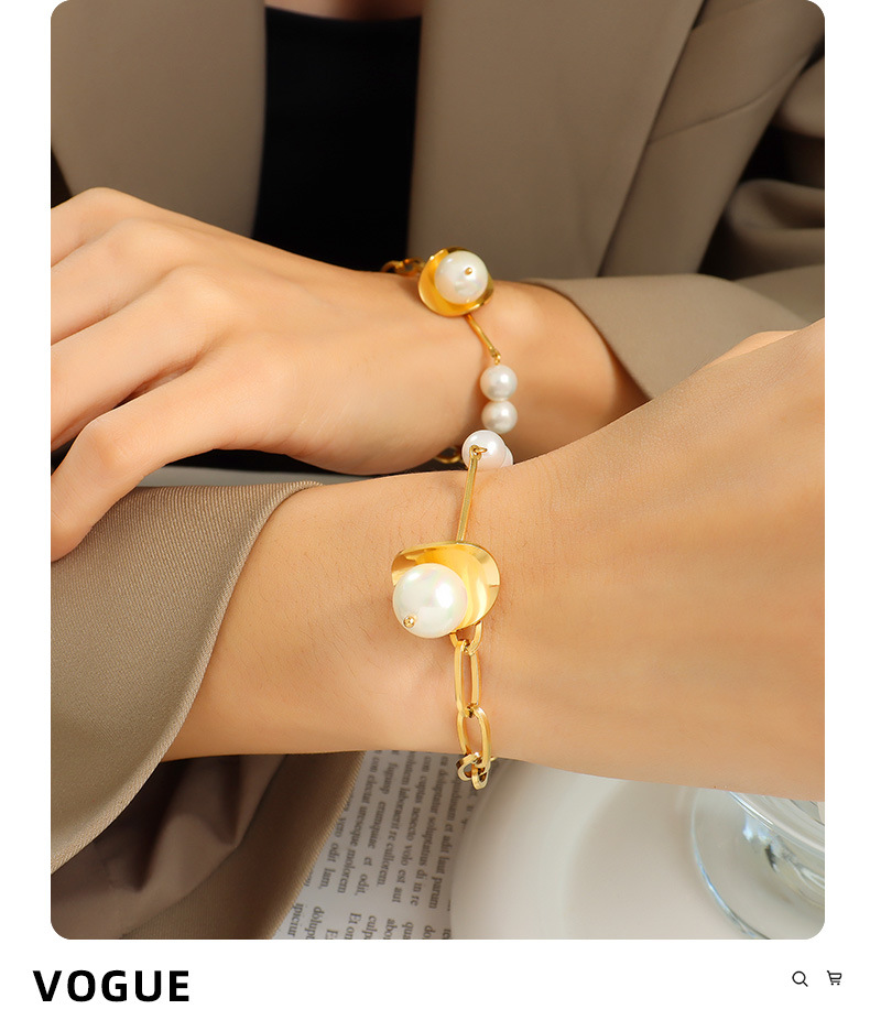 Elegant Geometric Titanium Steel Plating Artificial Pearls Bracelets