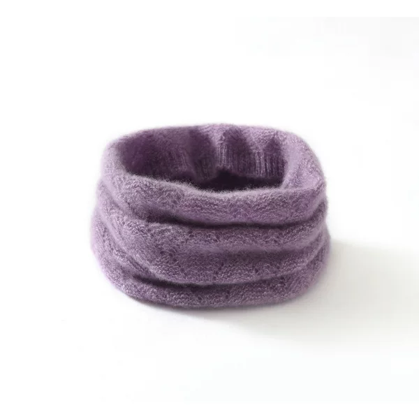 Women's 100% pure cashmere leaf-patterned neck warmer, outdoor hollow-knit thermal neck gaiter, faux collar, purple