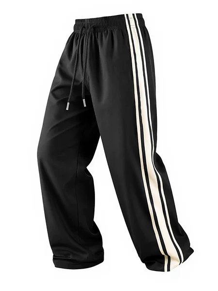 Cross-Border European and American Foreign Trade Two-Stripe Sweatpants for Men, Autumn and Winter Long Pants, Striped Youth School Uniform Sports Trousers
