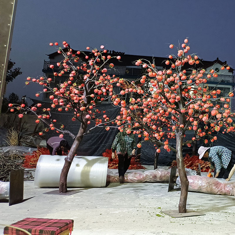 Árbol de caqui artificial Manzana Granada árbol frutal Año Nuevo deseando Árbol Caqui Ruyi piso gran planta paisaje árbol artificial