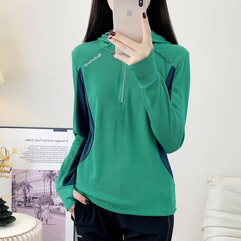 Outdoor Sports Quick-Drying T-Shirt Women's Stretch Collar Elastic Breathable Sweat Absorbing Sunscreen Hiking Set Finger Hoodie Quick-Drying Clothes Outdoor Sports Quick-Drying T-Shirt Women's Stretch Collar Elastic Breathable Sweat Absorbing Sunscreen Hiking Set Finger Hoodie Quick-Drying Clothes