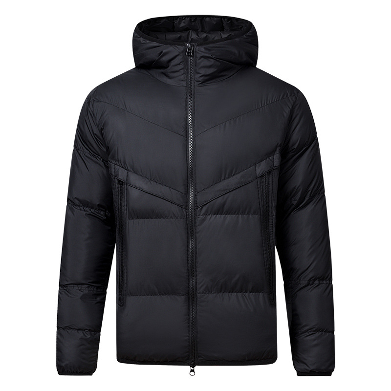 High-end Coat, Winter Warm Solid Color Hooded Trendy Jacket, Men's Casual Sports Down Cotton Thickened Coat_voghion.com