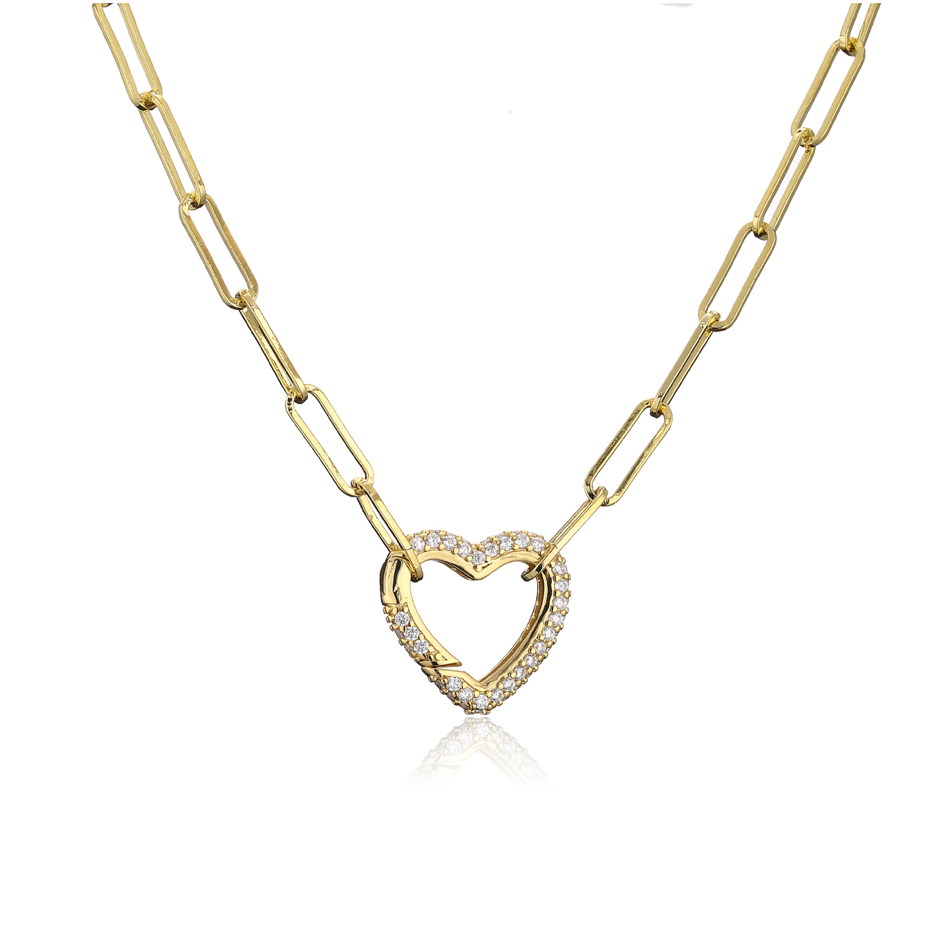 Fashion Micro-inlaid Zircon Peach Heart Cable Chain Copper Necklace Wholesale Nihaojewelry display picture 4