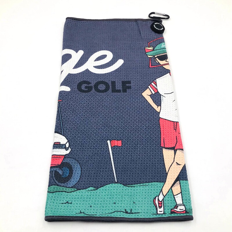Waffle printed magnetic golf towel magnet pineapple lattice fabric embroidered with metal hook