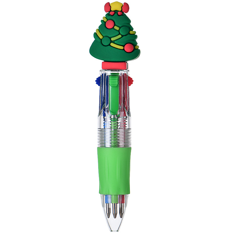 Navidad creativa encantadora dibujos animados multicolor en uno bolígrafo de color pulsable Santa Claus estudiantes bolígrafo de cuatro colores