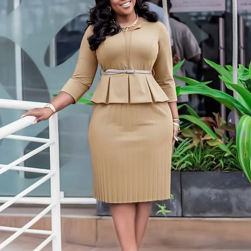 D3255 Amazon cross-border winter women's v-neck ruffled high waist slimming OL commuter pencil skirt foreign trade dress