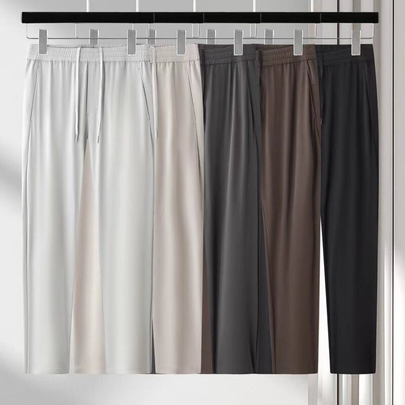 Summer men's thin micro-elastic punching breathable non-ironing anti-wrinkle tightening waist drawstring quick-drying business casual sports pants