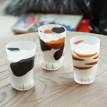 创意动物猫脚玻璃杯 日式磨砂猫爪牛奶果汁玻璃杯啤酒饮料杯子