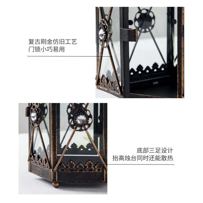 En stock al por mayor de la vendimia candelabro vidrio viento lámpara patio modelo decoración escritorio vela titular