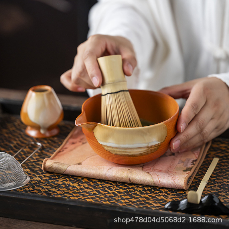 インス風抹茶ボウル茶器セットレトロセラミック茶道百本立茶筅クロスボーダー日本ギフトボックス|undefined