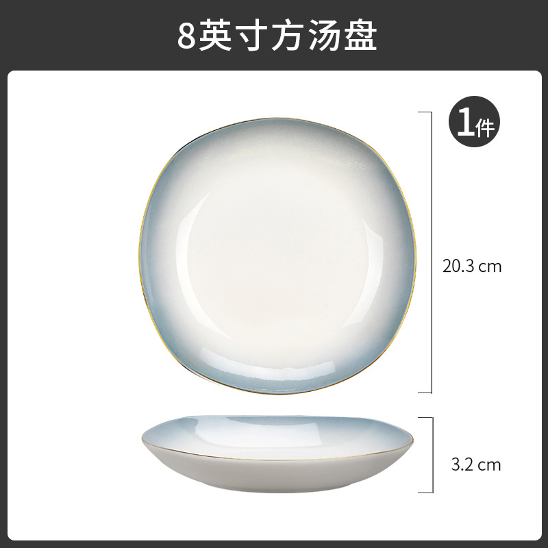 Tangshan tazón doméstico nuevo tazón de fideos hueso porcelana cubiertos sopa tazón de pintura dorado color gradiente puede microondas tazón de cerámica