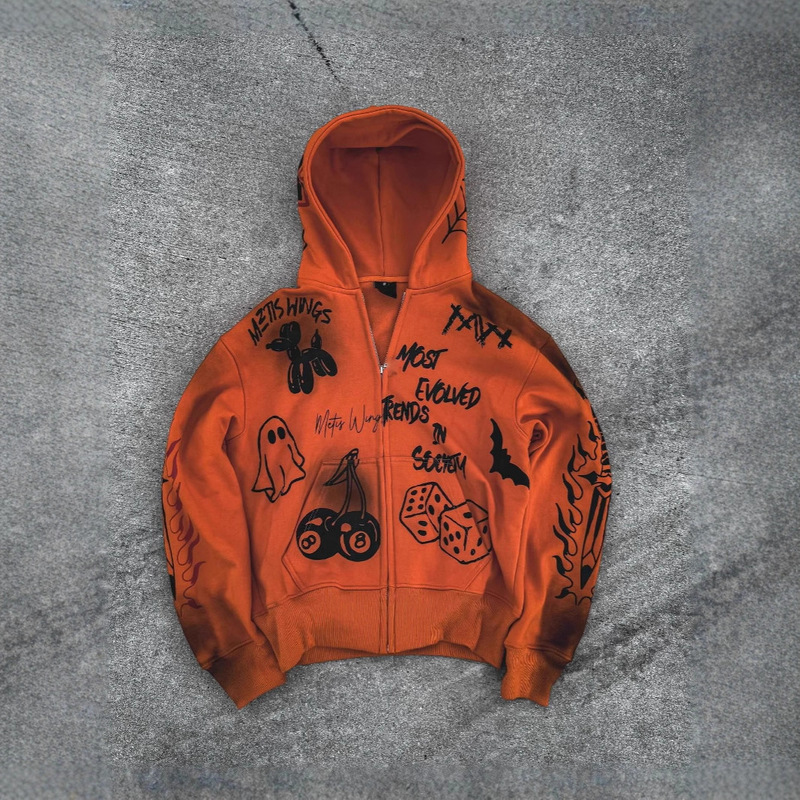 Independent Station New Y2K Retro Funny Ghost Print Loose Zipper Long-Sleeved Hoodie Sweatshirt Independent Station New Y2K Retro Funny Ghost Print Loose Zipper Long-Sleeved Hoodie Sweatshirt