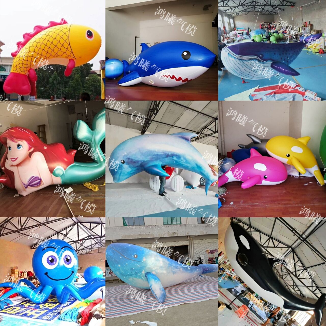 PVC鲸鱼鲨鱼悬挂海豚 酒吧闭气章鱼水母卡通气模充气海洋生物模型