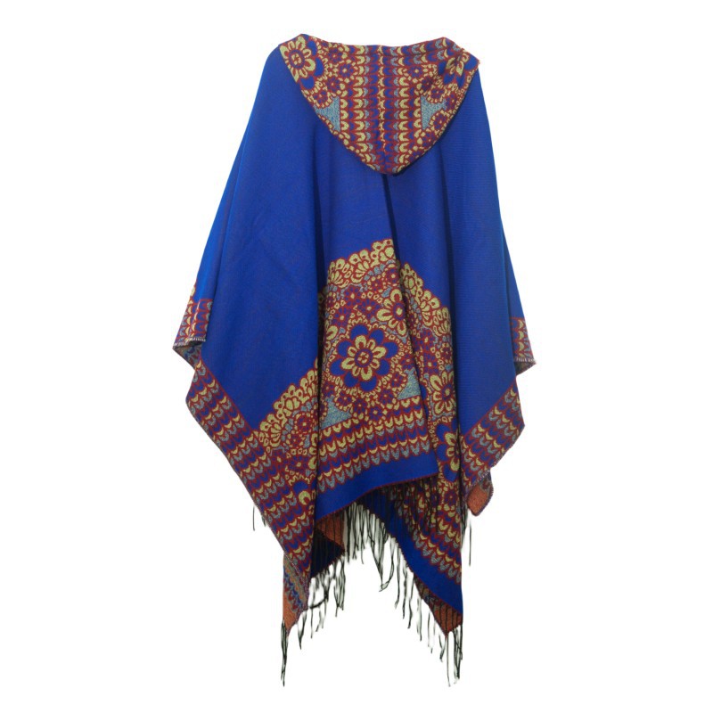 Cape à pompon unisexe Cape à capuche en jacquard de style ethnique automne-hiver_voghion.com