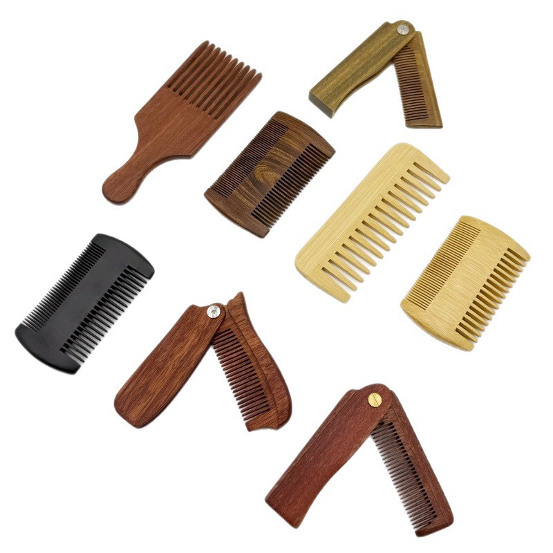 Fábrica de origen Peine de madera transfronterizo Peine de madera Peine portátil Peine de madera Conjunto de peine de barba de dientes finos de doble cara Peine de peluquería
