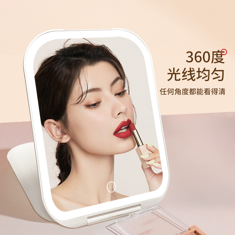 LED táctil espejo de maquillaje con luz Flip portátil plegable espejo maquillaje LED luz Escritorio de tres colores luz espejo de maquillaje