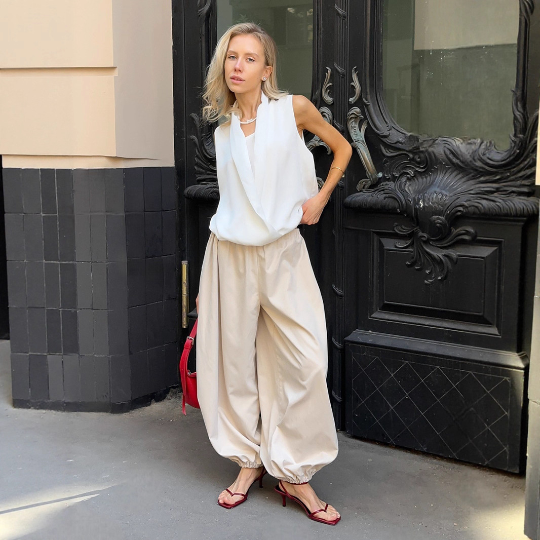 Cross-Border Pure Cotton Bloomers European and American 2025 Autumn Street Trendy Casual Lazy Wide-Leg Pants Loose Bloomers for Women