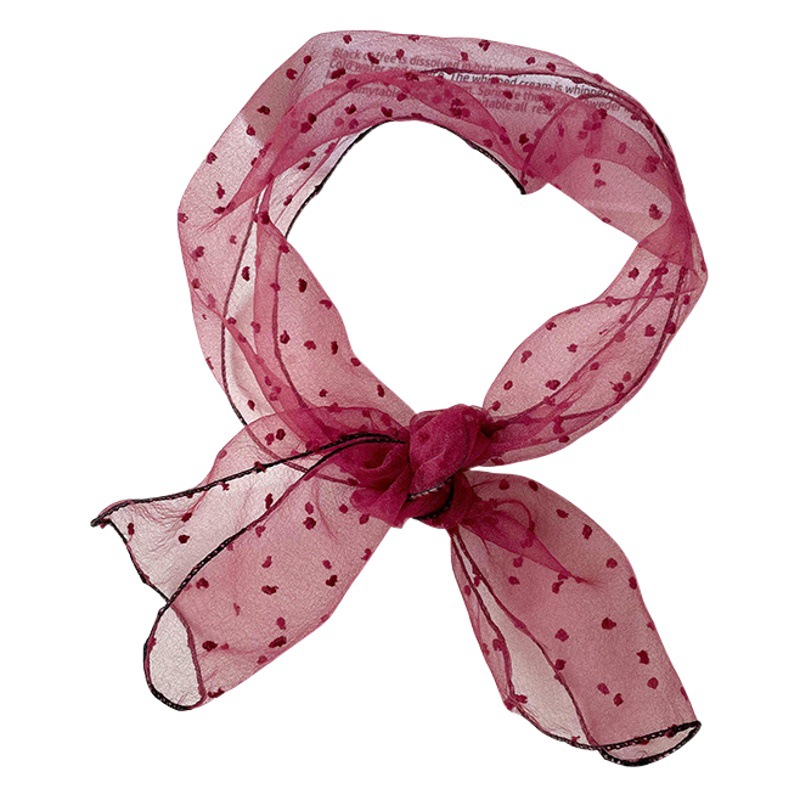 Nuevo verano cubierto de organza Polka Dot moda todo partido pequeña bufanda arco color sólido simple bufanda pequeña decorativa