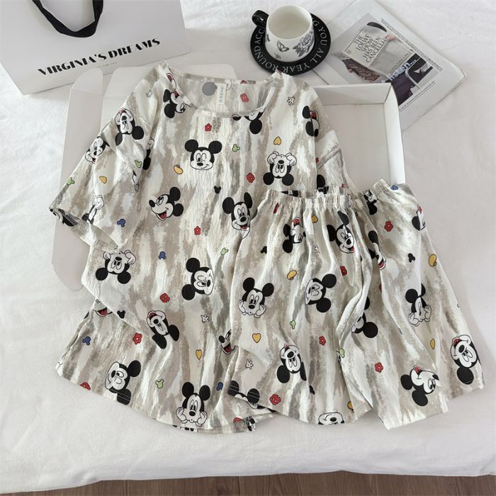Venta al por mayor transfronteriza de pijamas vietnamitas verano femenino dibujos animados coreanos dulce y lindo estudiante estampado cuello redondo nube algodón estilo ins