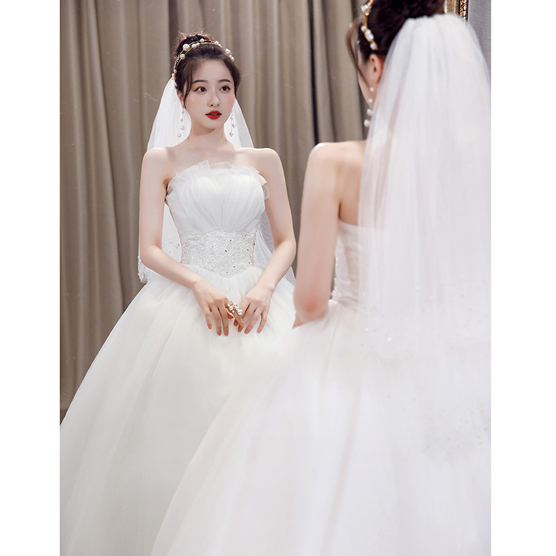 Abito da sposa francese leggero in stile foresta, servizio fotografico di viaggio, in raso bianco, senza spalline, sposa 2025, nuovo, semplice ed elegante, con cintura in vita_voghion.com