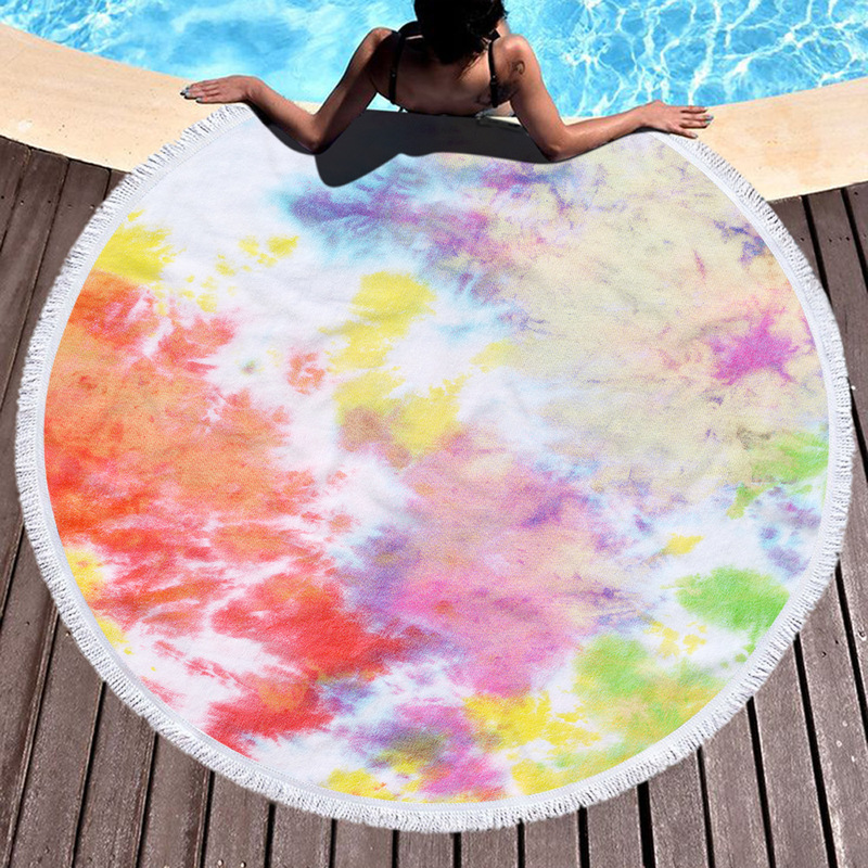 Cross-Border Hot Selling Microfiber Plus Tassel Round Beach Towel Bath Towel Yoga Mat Tie-Dye Plain Weave Color Series Cross-Border Hot Selling Microfiber Plus Tassel Round Beach Towel Bath Towel Yoga Mat Tie-Dye Plain Weave Color Series