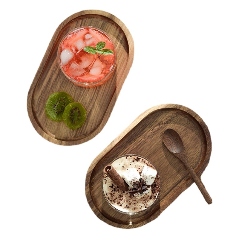Bandeja pequeña de madera transfronteriza, bandeja ovalada, vajilla estilo ins, plato de merienda de madera de Xiangsi, plato de té de la tarde