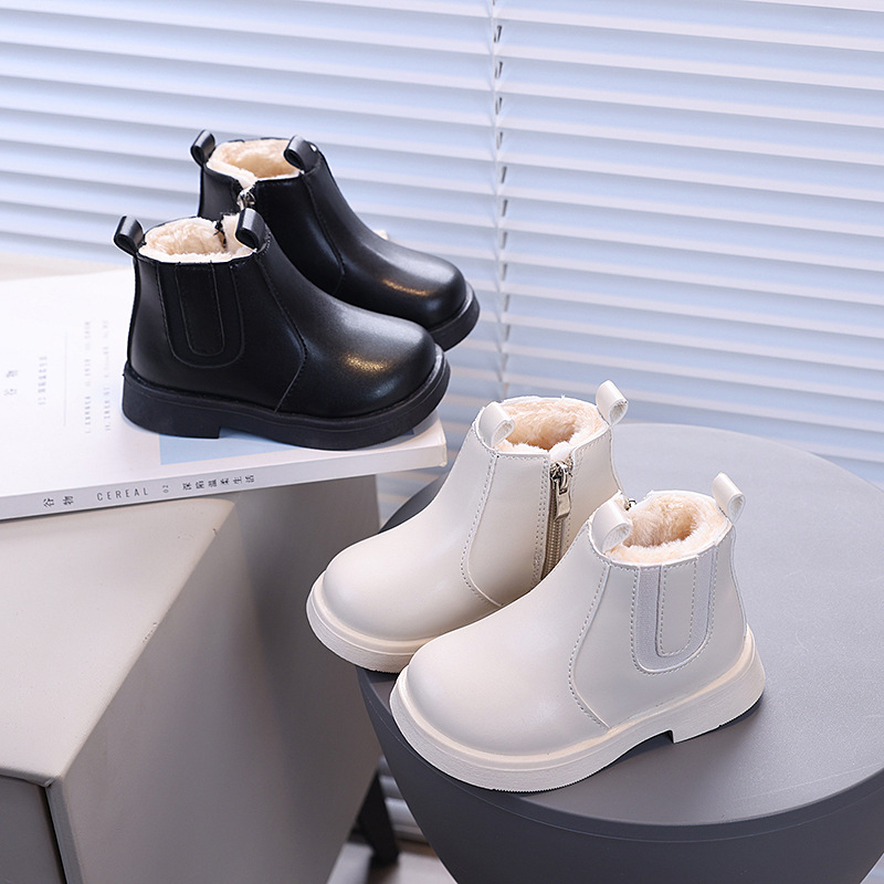 Stivali corti in pelle caldi per bambini di media e piccola taglia, in cotone, per bambini, alla moda, in inverno, nuovi, coreani, 2024_voghion.com