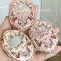 Пудреница (ассорти) винтажная орнаментальная с клубникой, с опцией пальчиковой подушечки