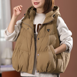 Fashionable fluffy warm down vest for women 2024 Winter warm hooded Korean style casual loose down jacket fashion
