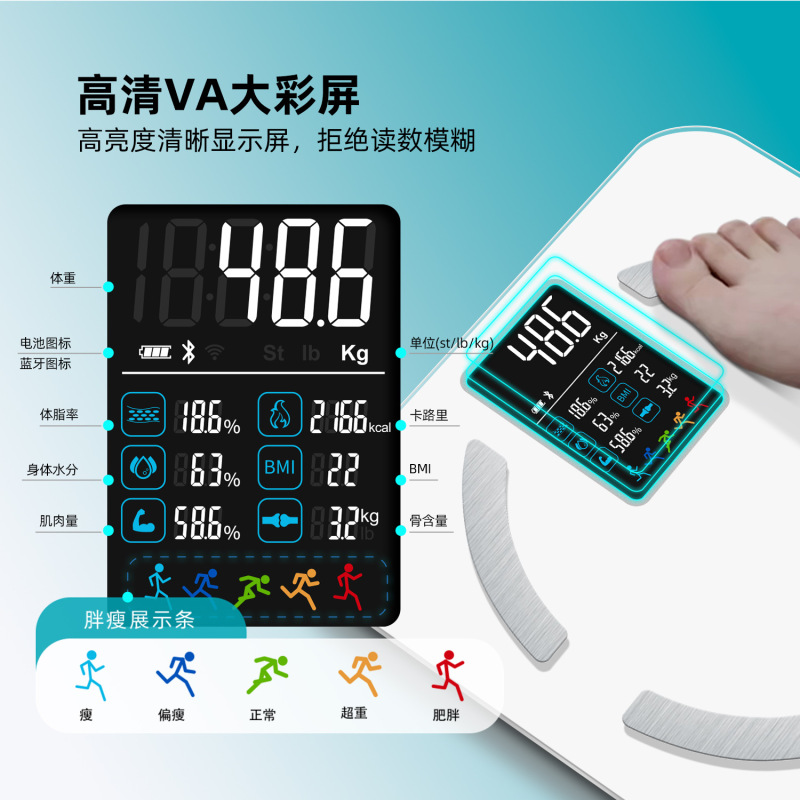 工場卸売体脂肪計8電極体重計大画面スマート電子体重計ジム家庭用健康計|undefined