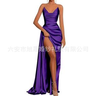 2024 new European and American foreign trade cross-border strapless dress slit banquet evening dress skirt