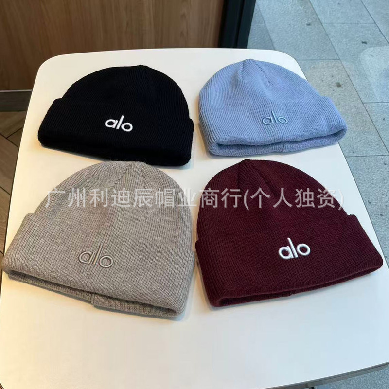 新しいニット帽〜alo秋冬ニット帽多用途暖かい厚みのある高弾性帽子スポーツ防風刺繍防寒帽子|undefined