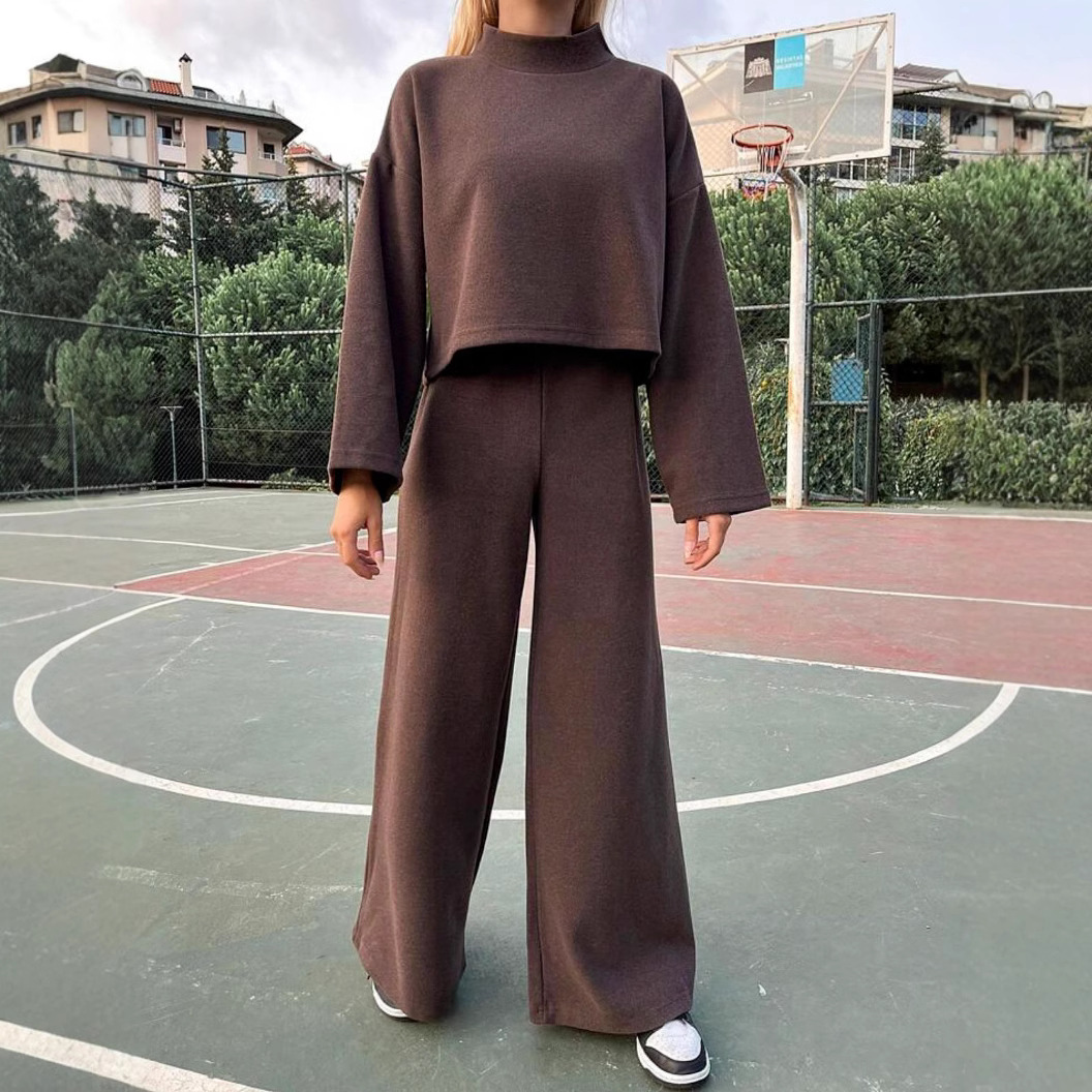 Damenbekleidung Herbst lässig faulen Stil gestrickte langärmelige Tops locker und bequem Hosenanzug_voghion.com