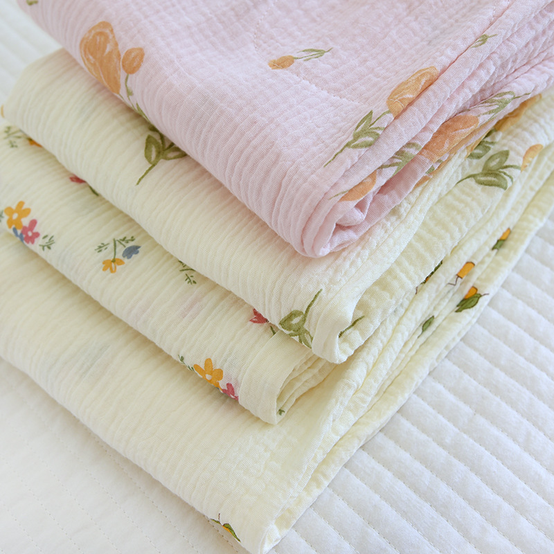 Spring And Summer New Trousers Women's Cute Flowers Thin Section 100%Cotton Crepe Casual Pants Loose Home Pants Women Bottoms