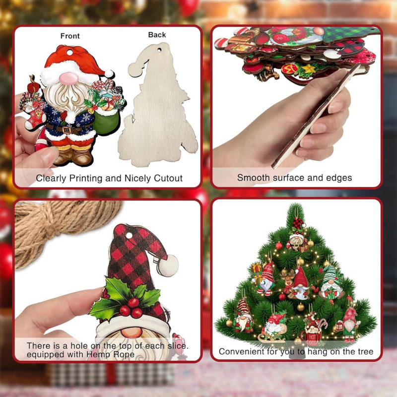 18 Wooden Hanging Ornaments - Christmas Gnome Decorations, Perfect for Trees, Fireplaces, and Parties 18 Wooden Hanging Ornaments - Christmas Gnome Decorations, Perfect for Trees, Fireplaces, and Parties