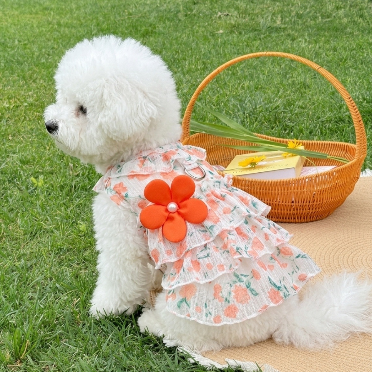 Vêtements légers printemps-été, vêtements pour chiens et chats, robe pour animaux de compagnie avec jupe plissée florale de princesse anti-mue_voghion.com