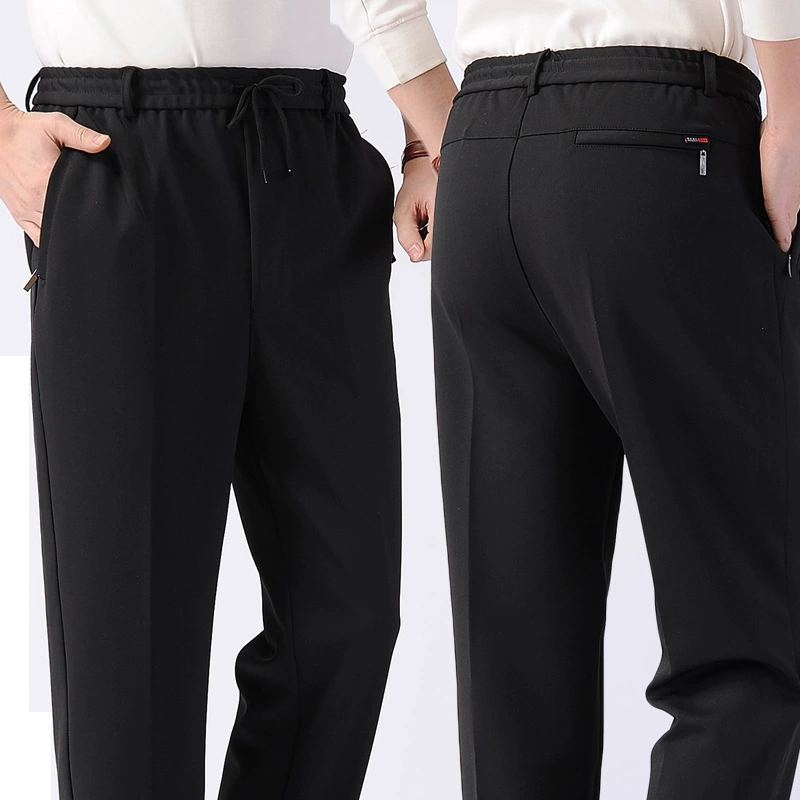 Производители Оптовые Мужчины эластичные Высокая талия осень и зима повседневные брюки пожилой отец длинные брюки карман с версией на молнии