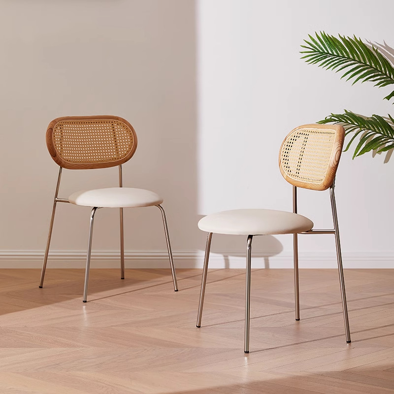 Danvas Bauhaus estilo silla de comedor de acero inoxidable silla de comedor simple silla de respaldo de red metálica silla de comedor de caña