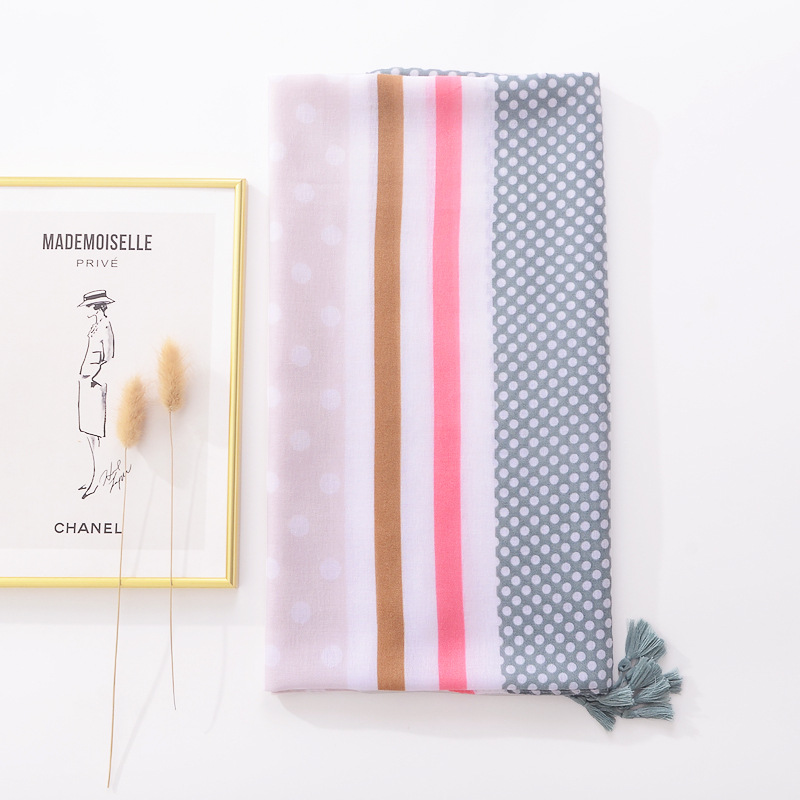 Corea del Sur estilo coreano bufanda fresca verano protector solar chal color a juego punto rayas impreso algodón y lino sensación bufanda