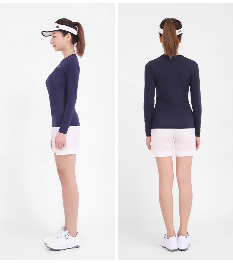 Áo thun golf chống nắng dài tay PGM chất liệu lụa lạnh co giãn cao — Áo thun nữ màu trắng YF304, YF305 quần áo nữ chống nắng đáy áo màu xanh sapphire, YF309 áo phông nữ màu trắng, YF305 quần áo nữ chống nắng đáy áo màu trắng chi tiết 18