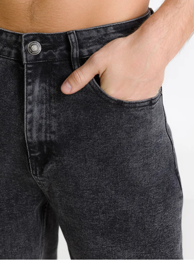 Men's Grey Straight Leg Jeans For Men Mid Waist Stretch Fit_voghion.com
