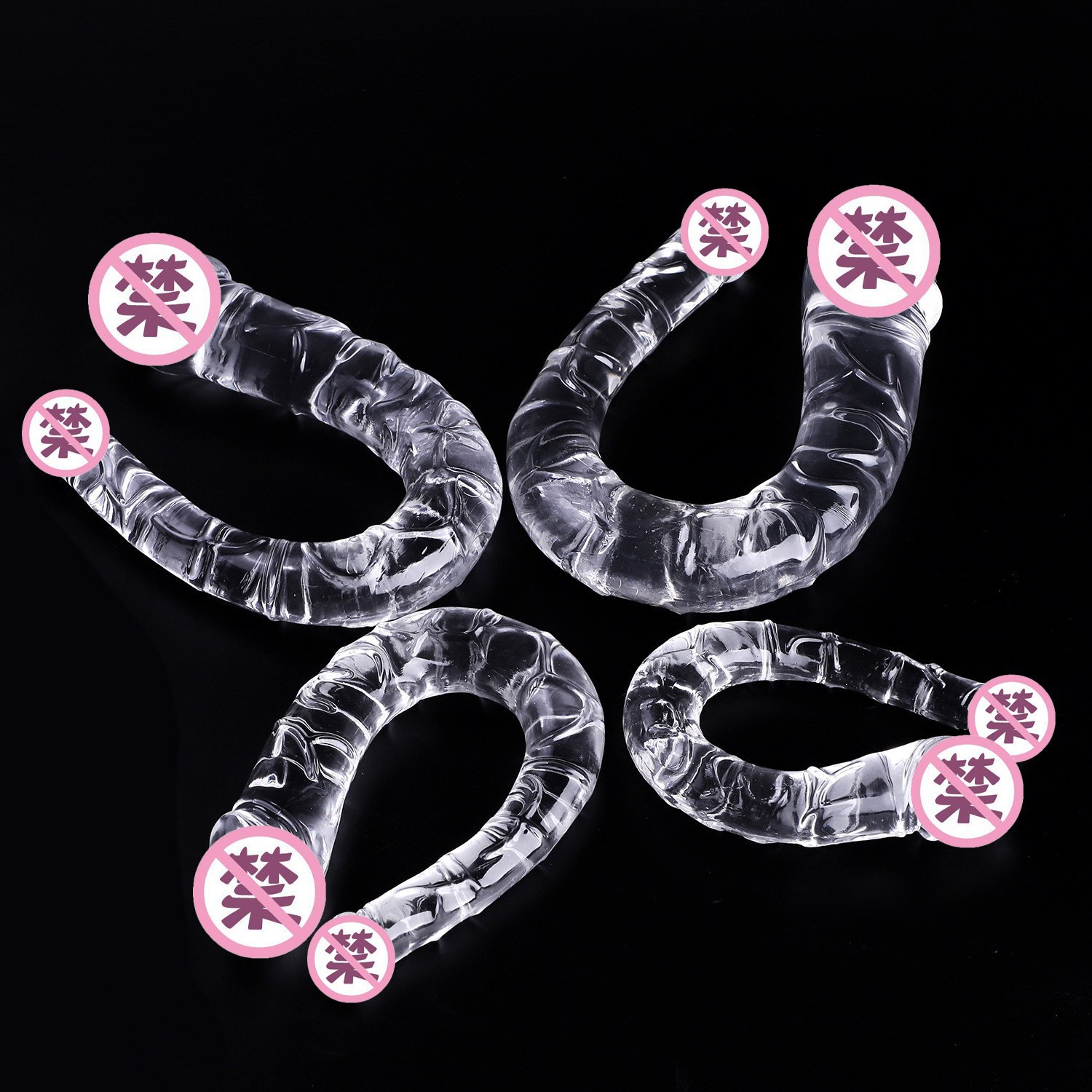 Crystal Transparent U-Shaped Double-Headed Dildo, TPE Dual-Ended Adult Toy — detail image 4