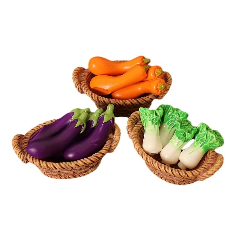 Dollhouse miniatura mini rábano pimienta col cesta de verduras alimentos y jugar modelo accesorios cocina bricolaje