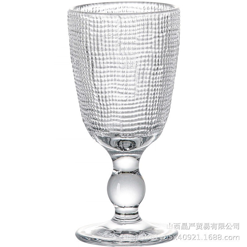 Mayorista retro relieve copa de vino vino vino de vidrio tazas de vino de comercio exterior tazas de vino de color casero grosado copa de vino de pie alto