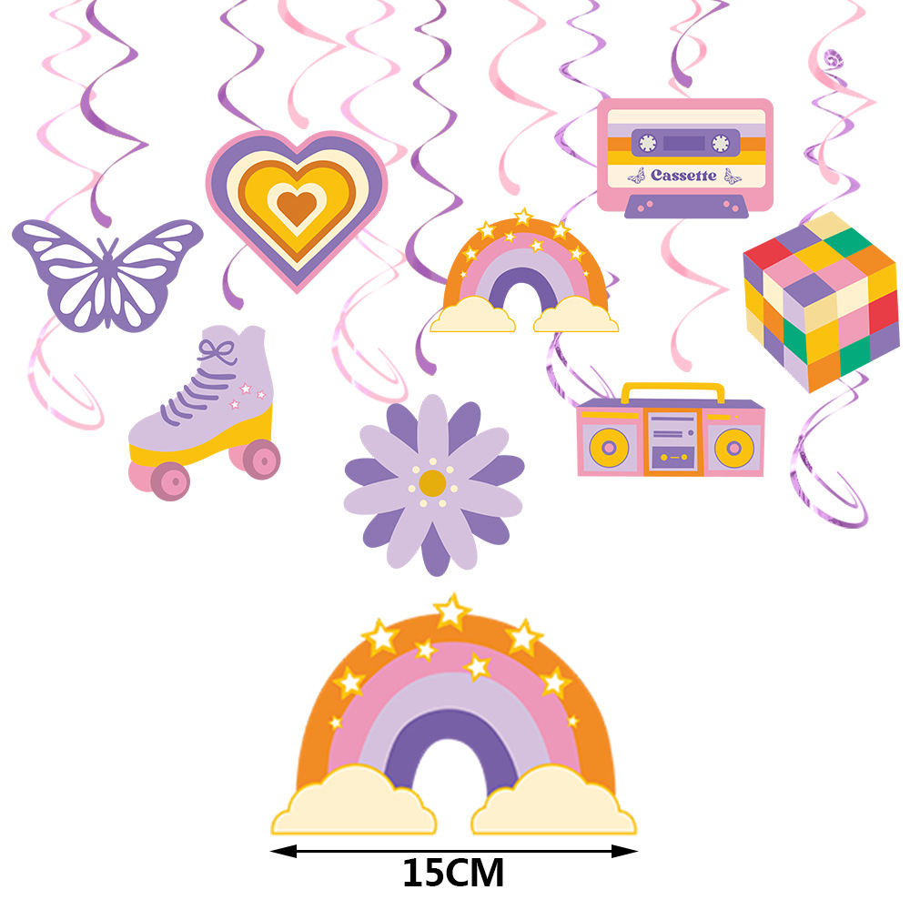 Decoración de cumpleaños hippie transfronteriza decoración espiral 80 años retro decoración de fiesta de cumpleaños colgante espiral