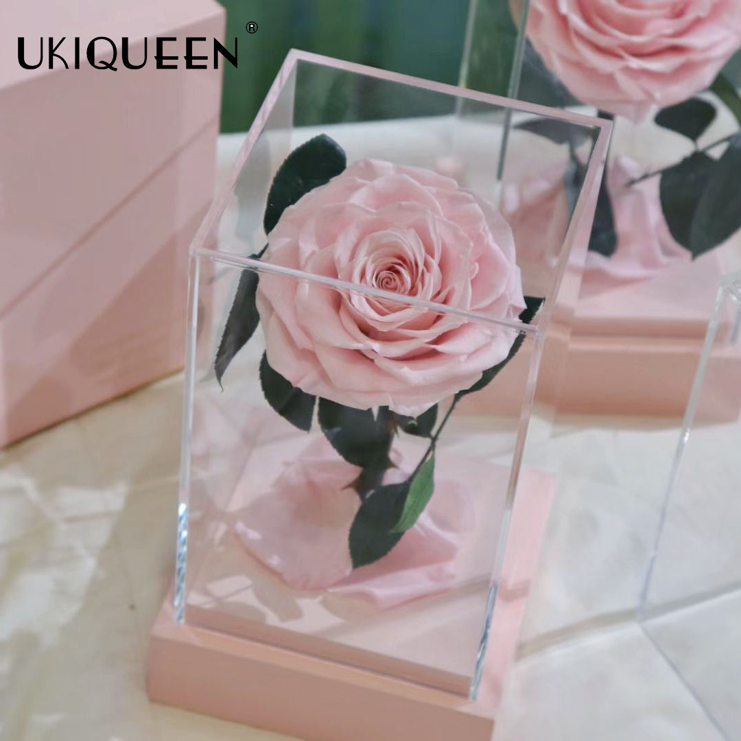 Eternal Flower Rose caja de regalo flores de acrílico transparente al por mayor de suministro directo transfronterizo Qixi regalo
