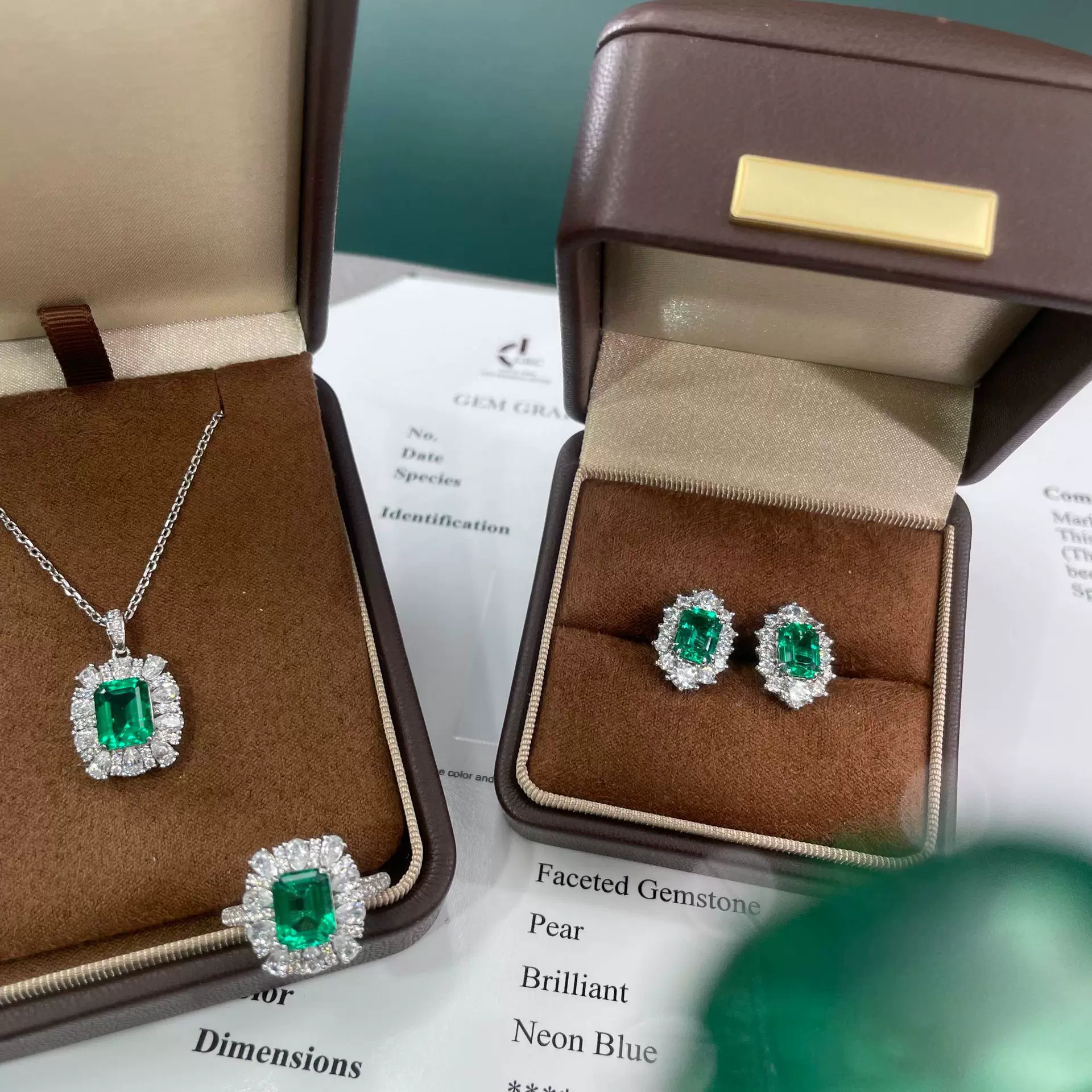 3克拉哥伦比亚培育祖母绿宝石套装项链戒指高定木佐色真宝石奢华