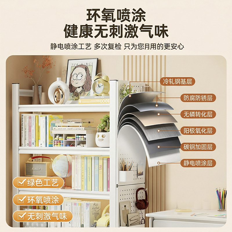 Estante de hierro forjado doméstico estante de almacenamiento fácil de aterrizar estante de almacenamiento multicapa estante de acero estante de libros pintados para niños estante de libros